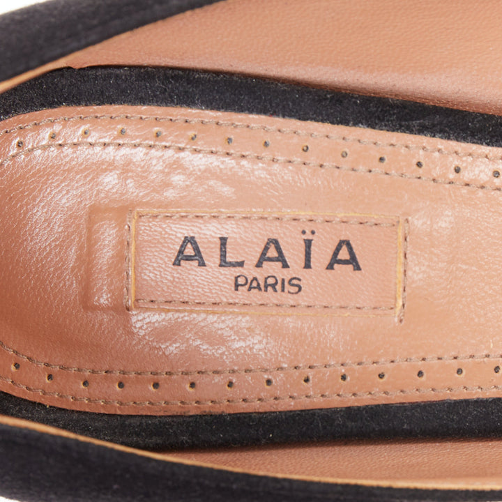 ALAIA black suede leather almond toe high heel court pumps EU35.5