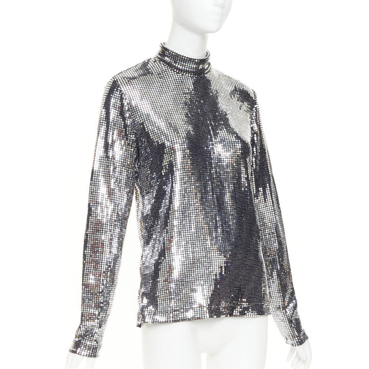 MAISON MARGIELA MM6 2023 silver disco ball sequinned stretch long sleeve top S