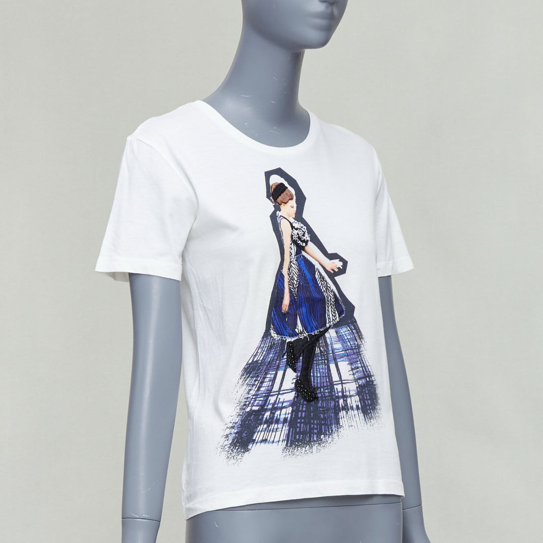 PRADA 2010 blue black runway model applique cream cotton tshirt S