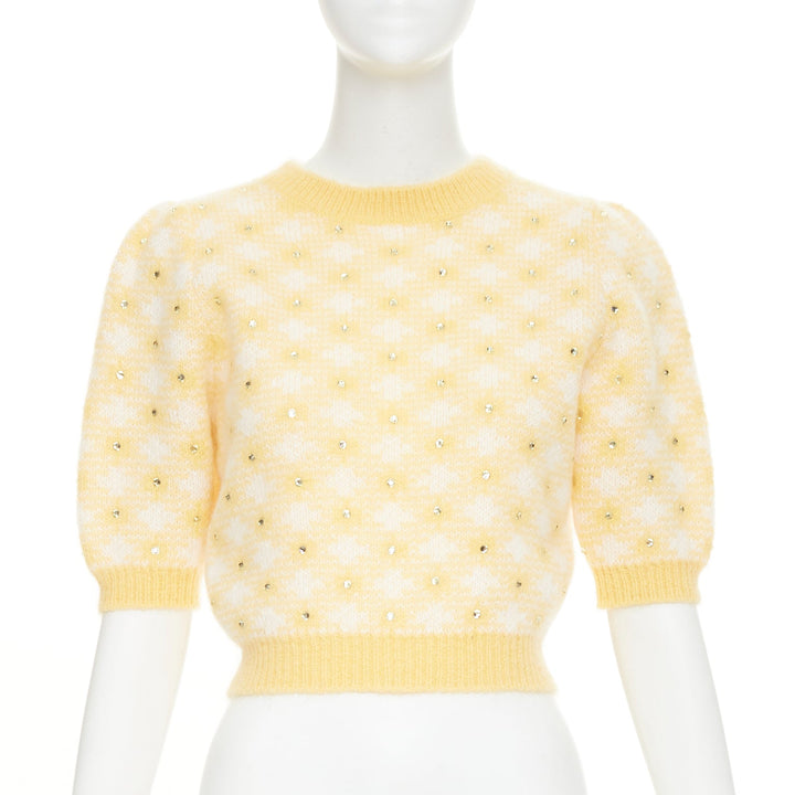 ALESSANDRA RICH Vichy Crystal embellished checked mohair blend top IT38 XS