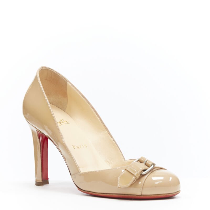 CHRISTIAN LOUBOUTIN Lilibelt 100 nude patent buckle detail almond toe pump EU36