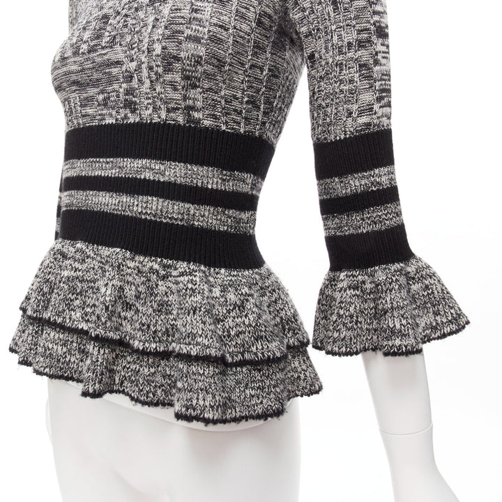 ALEXANDER MCQUEEN grey wool silk grey melange peplum pullover sweater S