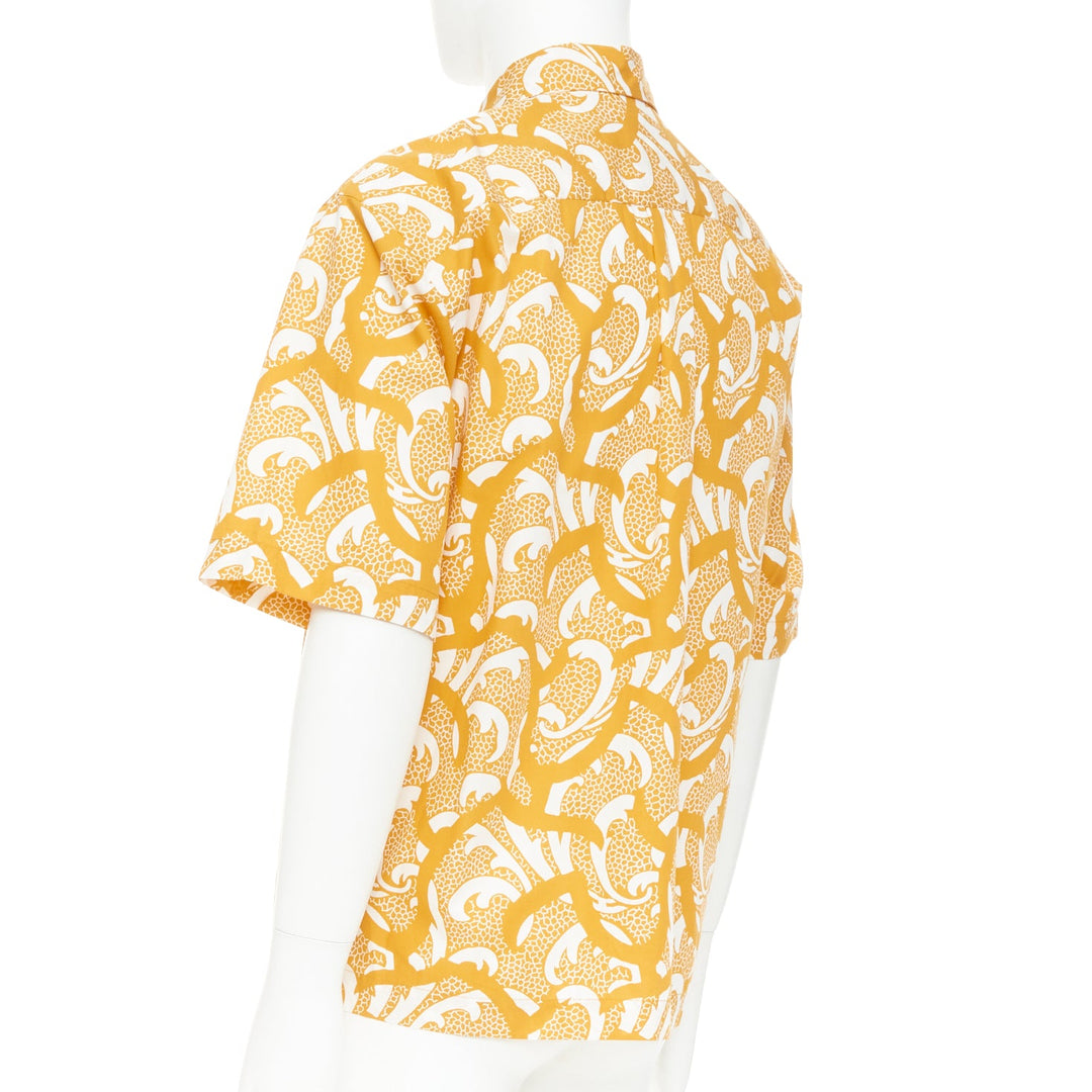 DRIES VAN NOTEN yellow lilac sequin embroidered short sleeve bowling shirt S