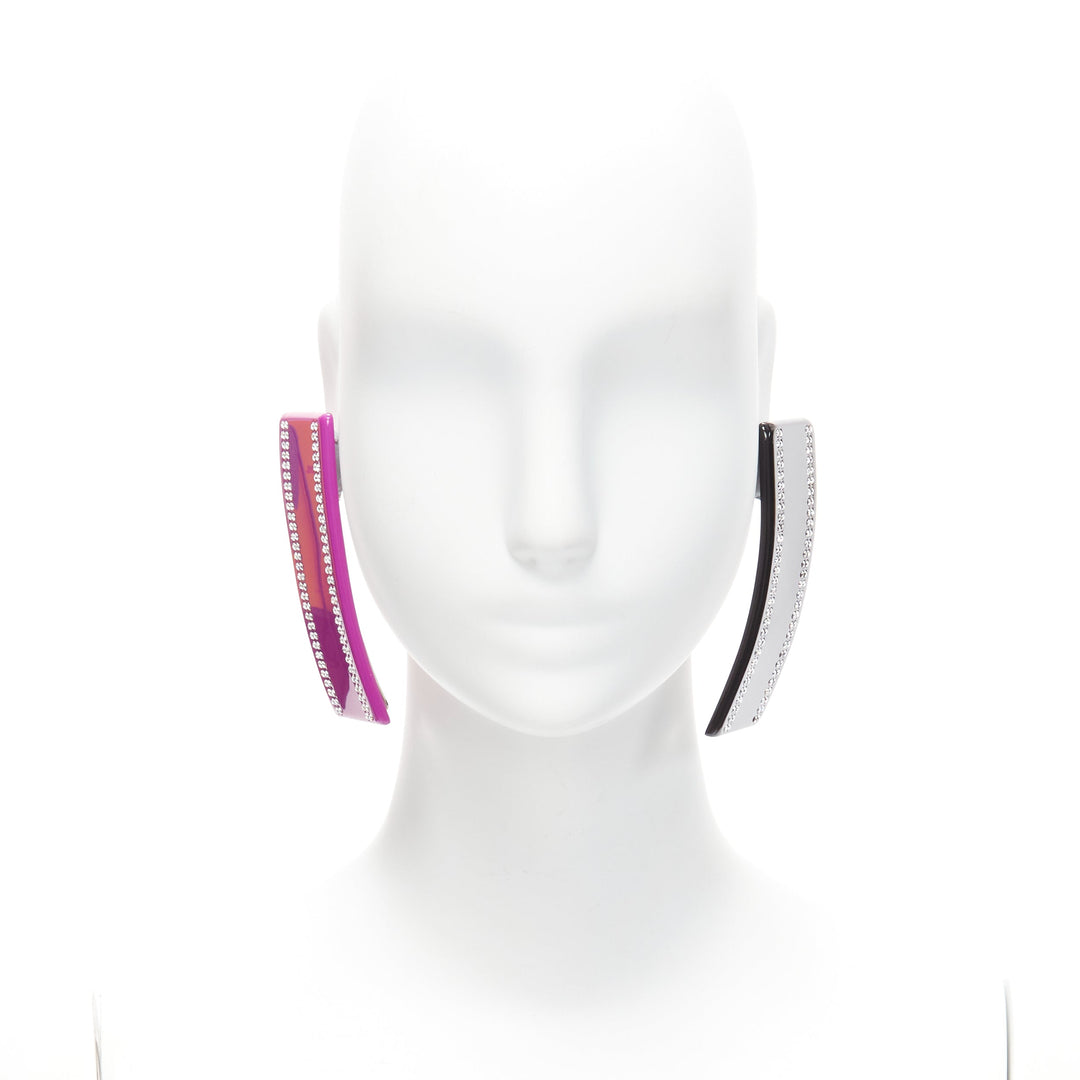 BALENCIAGA Demna Barette pink black crystal statement earring Pair