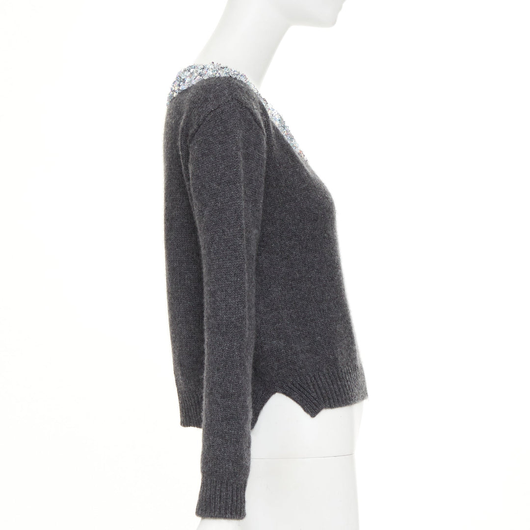 ERMANNO SCERVINO cashmere holographic silver bead embellished sweater IT38 XS