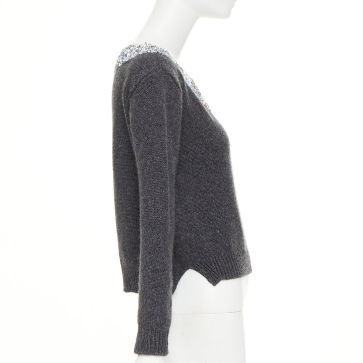 ERMANNO SCERVINO cashmere holographic silver bead embellished sweater IT38 XS