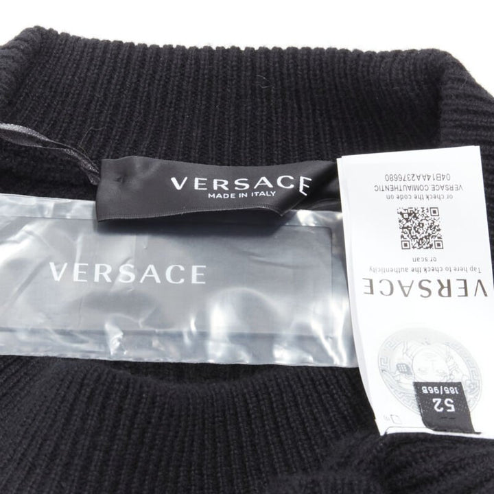VERSACE 100% wool black diamond cut out Medusa stud sweater EU52 XL