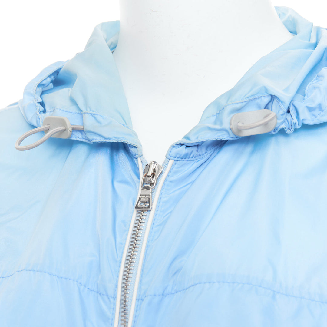 PRADA 29H135 sky blue nylon white logo arm cropped jacket IT40 S
