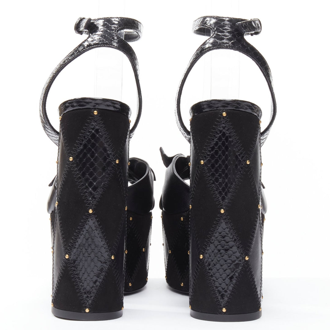 SAINT LAURENT Paige 85 Runway black patchwork stud platform sandals EU37