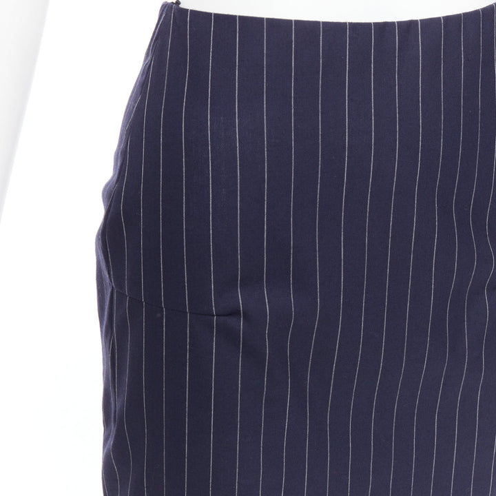 VICTORIA BECKHAM 100% wool navy pinstriped 2-way zip pencil skirt UK6 XS