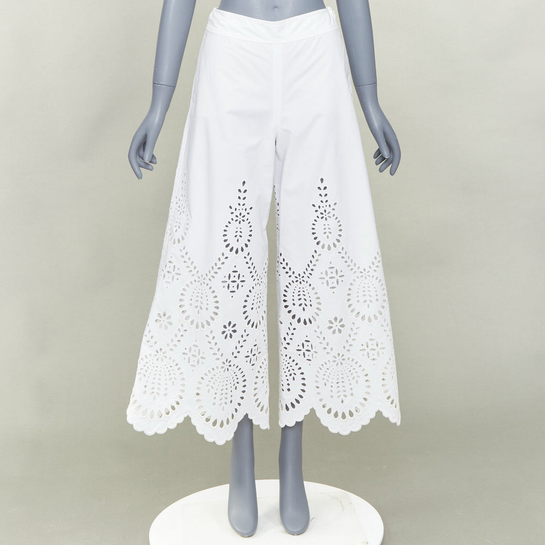 VALENTINO 2021 white cotton floral broderie sangallo embroidered pants IT36 XS