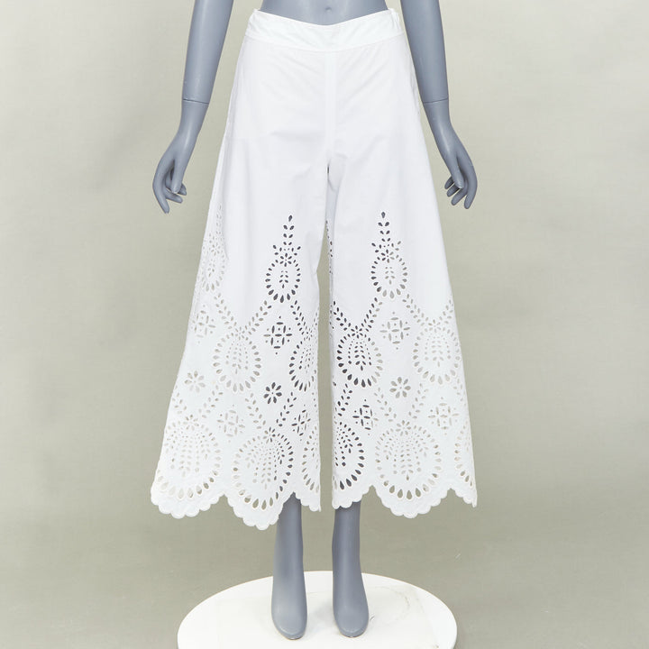 VALENTINO 2021 white cotton floral broderie sangallo embroidered pants IT36 XS
