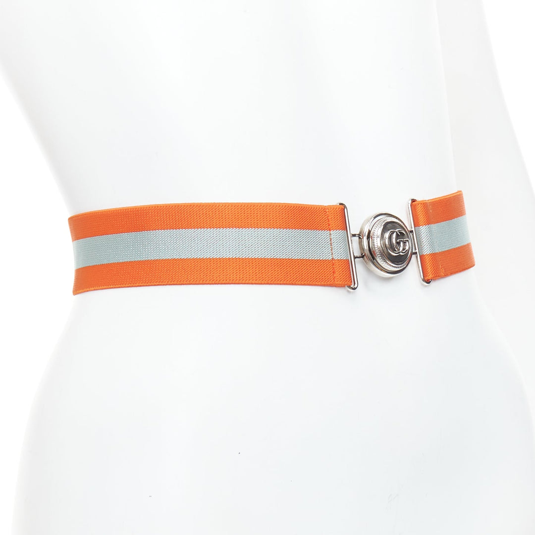 GUCCI orange grey fabric webbing GG logo buckle elastic belt