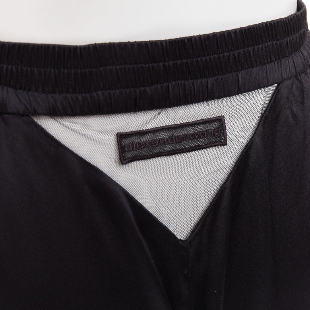 ALEXANDER WANG 2021 100% silk  black mesh V logo cut out relaxed lounge pants XS