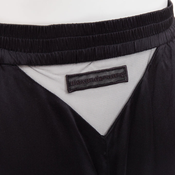 ALEXANDER WANG 2021 100% silk  black mesh V logo cut out relaxed lounge pants XS