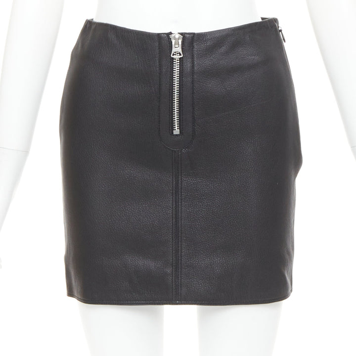 ACNE STUDIOS 2016 Franca black leather silver zip pencil skirt FR32 XXS