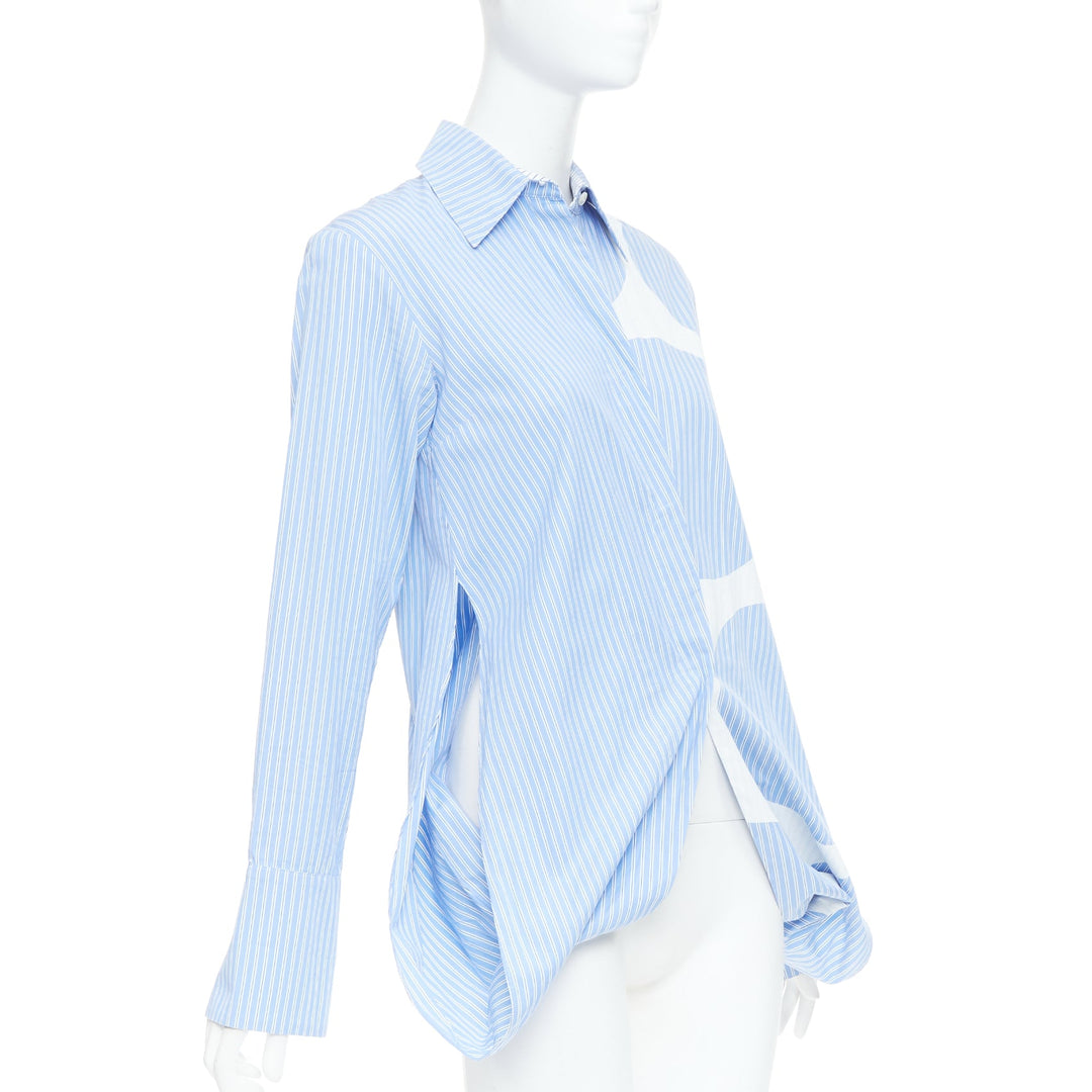 STELLA MCCARTNEY 2016 Manuela blue white pinstripe geometric split shirt IT34 XS