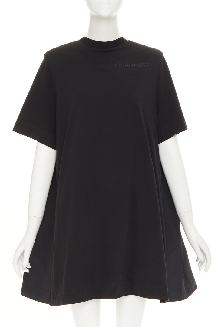 ALEXANDER MCQUEEN 2021 Hybrid Flared Back black cotton jersey dress IT40 S
