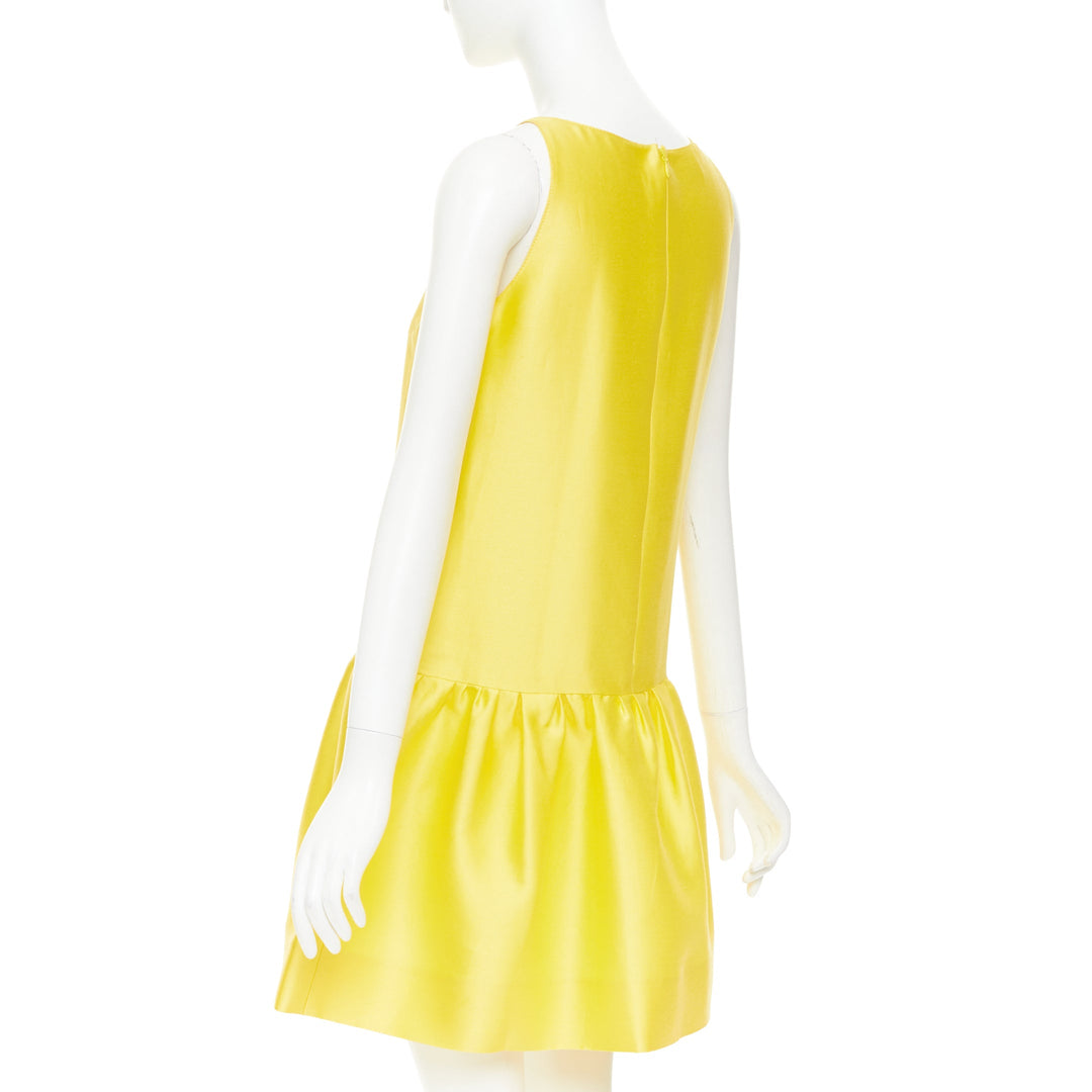 OSCAR DE LA RENTA R08 yellow cotton silk sleeveless drop waist dress US4 XXS