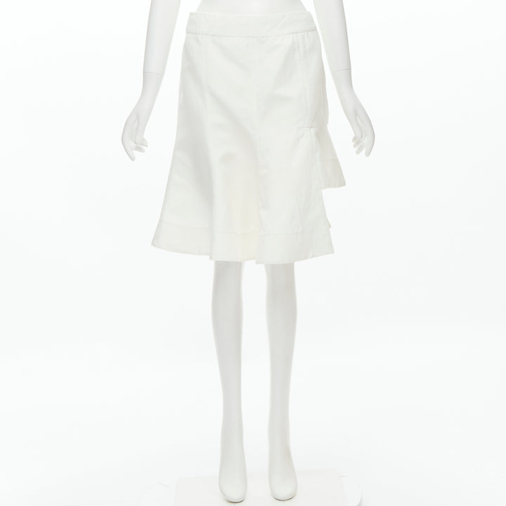 MARNI white cotton linen asymmetric step hem pleated flared skirt IT42 S