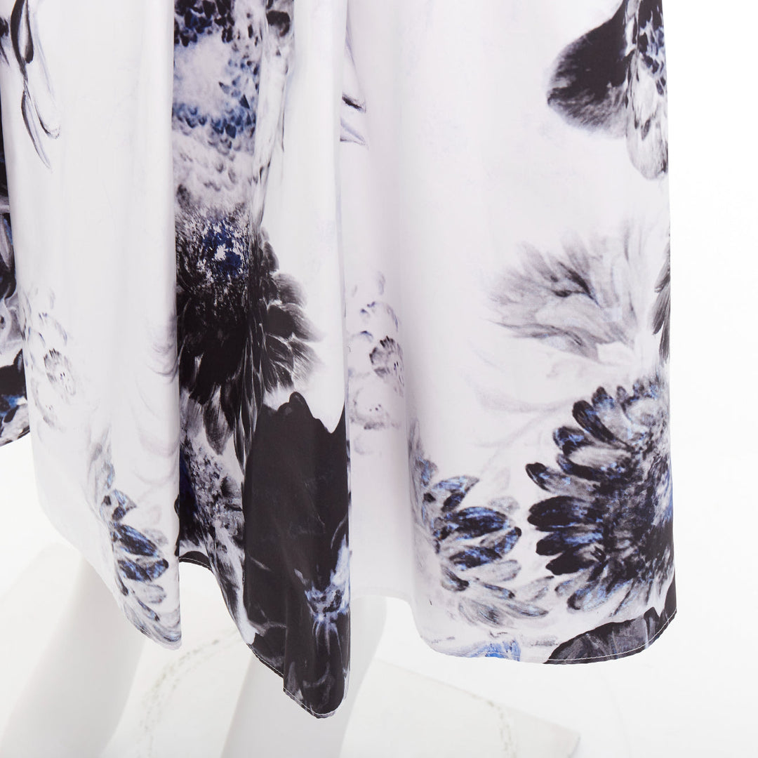 ALEXANDER MCQUEEN 2023 Chiaroscuro blue white floral print midi skirt IT38 XS