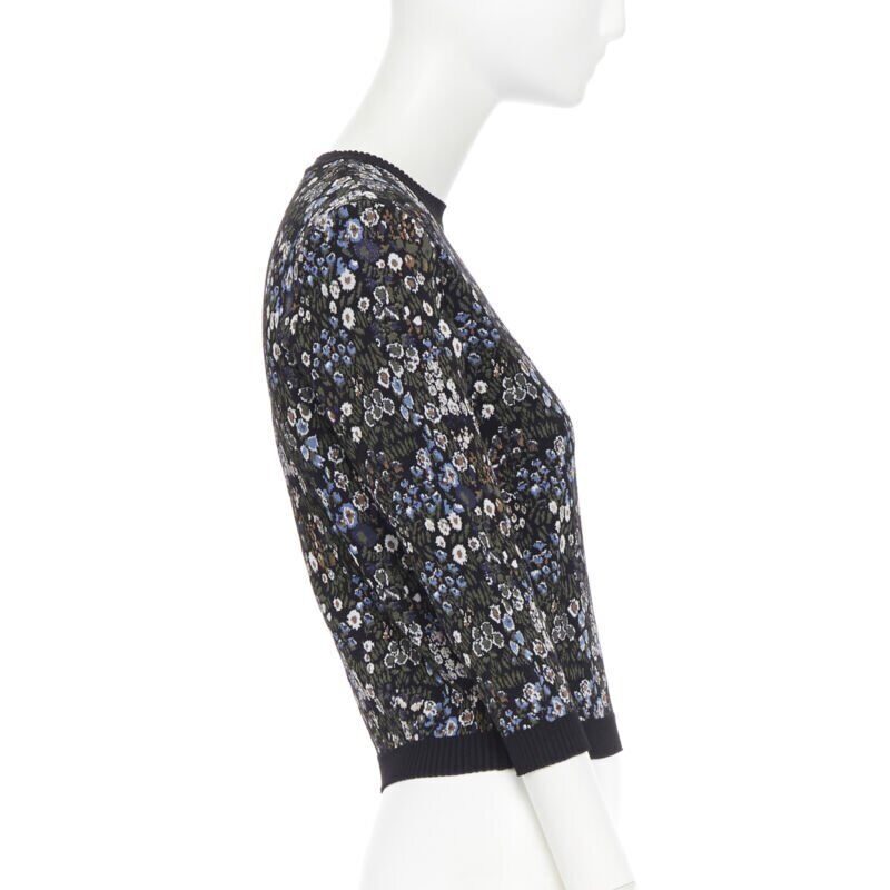 VALENTINO navy  floral jacquard viscose polyester blend knit sweater top S