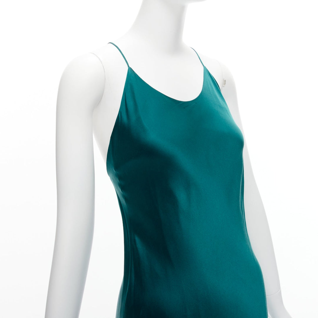 OLIVIA VON HALLE 100% silk turquoise green satin strappy slip dress Size 1 XS