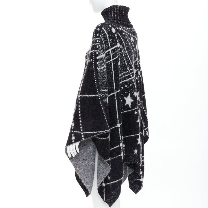 SAINT LAURENT 2018 Constellation black white astrology intarsia poncho cape S