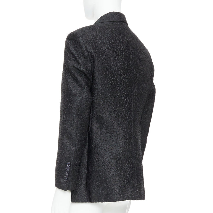 TOM FORD Cooper black floral 3D brocade peak lapel tuxedo blazer IT52 XL