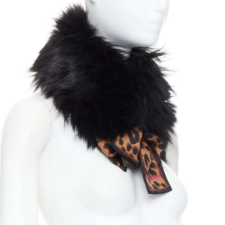 LOUIS VUITTON 2019 Stephen Sprouse black fur brown leopard graffiti collar scarf