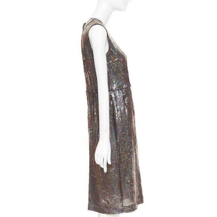 COMME DES GARCONS 1999 iridescent grey allover sequin sleeveless sheath dress S