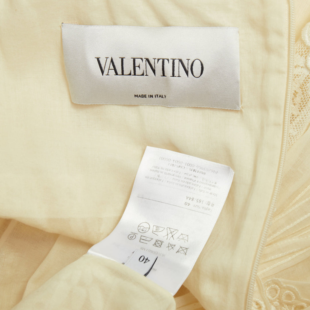 VALENTINO 2015 Runway Bridal ivory cotton embroidered pleated maxi dress IT40 S