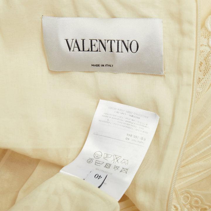 VALENTINO 2015 Runway Bridal ivory cotton embroidered pleated maxi dress IT40 S