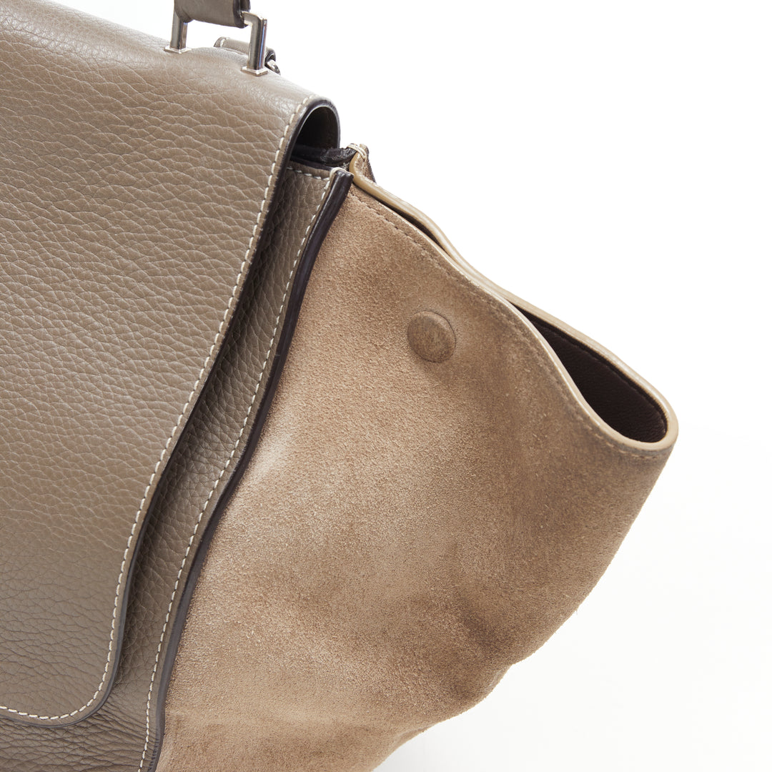 OLD CELINE Trapeze grey leather suede flap top handle flap satchel shoulder bag