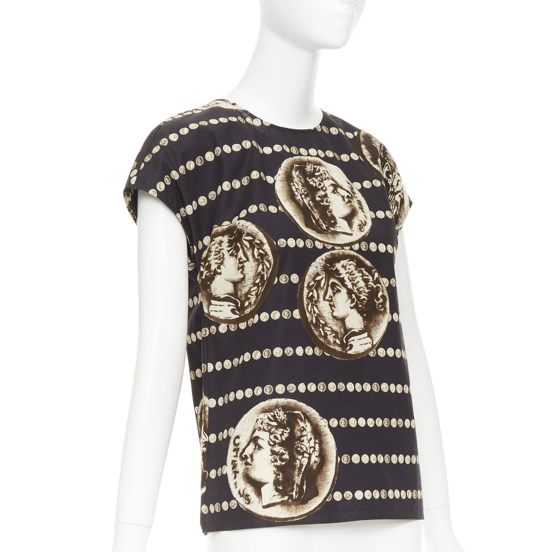 DOLCE GABBANA black copper cotton roman coin print cap sleeves top IT38 XS