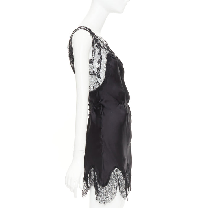 NINA RICCI Vintage black intricate lace trim 100% silk camisole dress FR36 XS