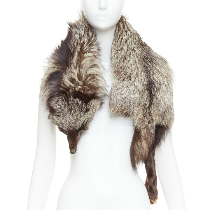Brown silver ombre genuine fur animal scarf stole