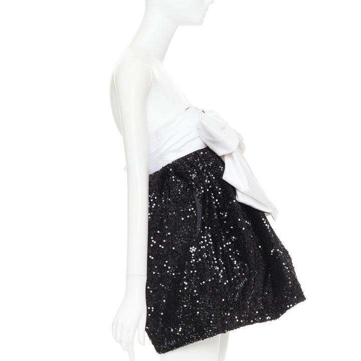 ALEXANDRE VAUTHIER SS2019 Runway white satin bow black sequin pouf mini dress