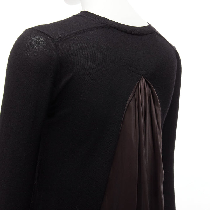 SACAI LUCK black wool inverted pleat back satin flared sweater dress JP1 S