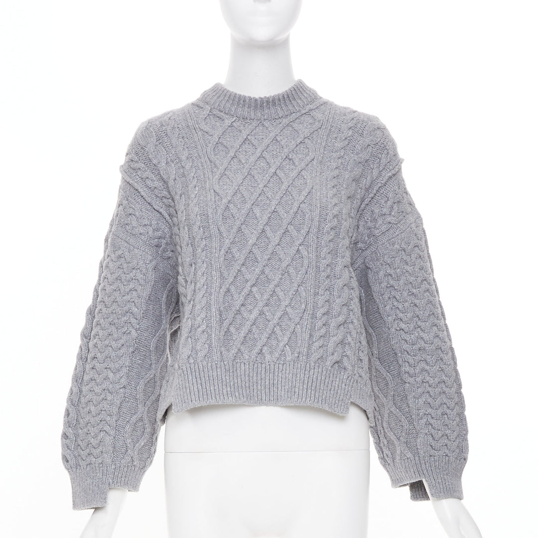 STELLA MCCARTNEY 2021 gray chunky cable organic cotton pullover top IT36 XXS