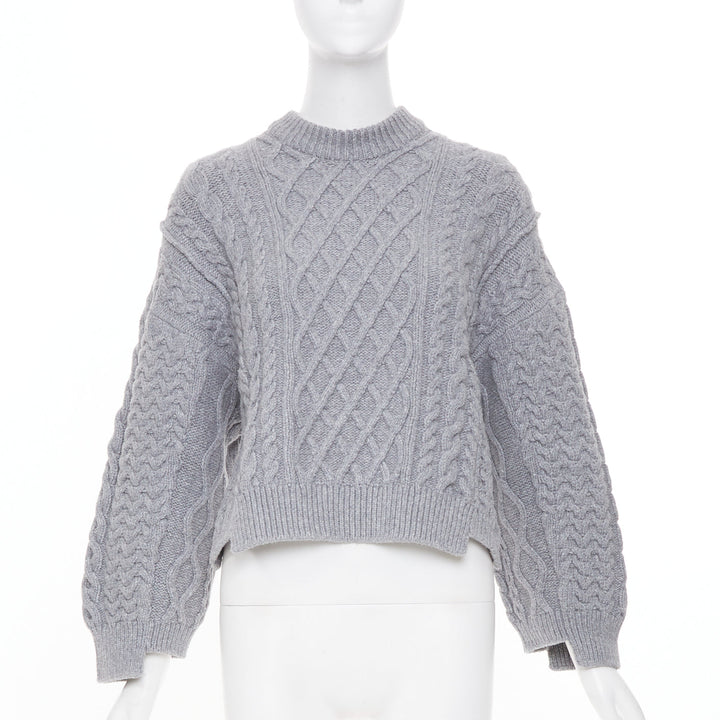 STELLA MCCARTNEY 2021 gray chunky cable organic cotton pullover top IT36 XXS