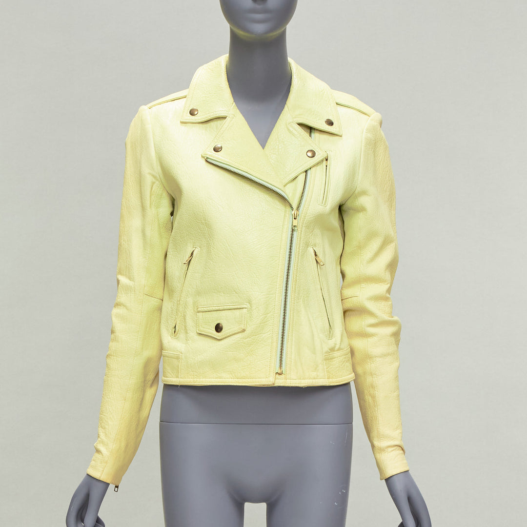 THEORY yellow lambskin leather motorcycle biker jacket M