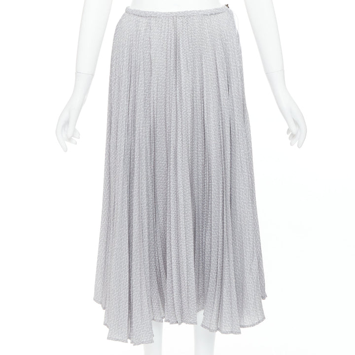FENDI 100% silk grey pleated 3D polka dots drawstring midi skirt IT38 XS