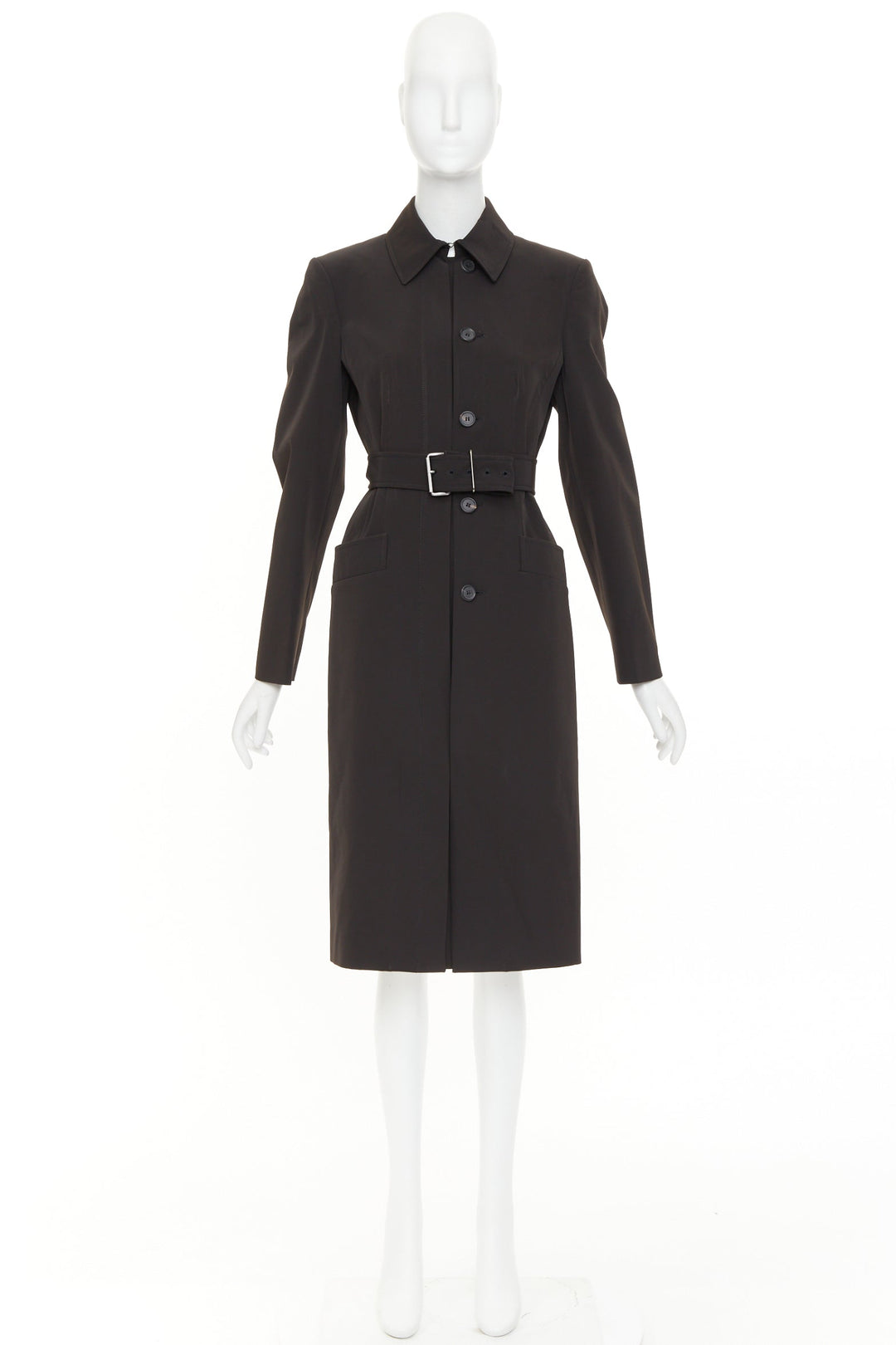 PRADA 1999 Vintage minimal technical single breasted belted trench coat IT42 M