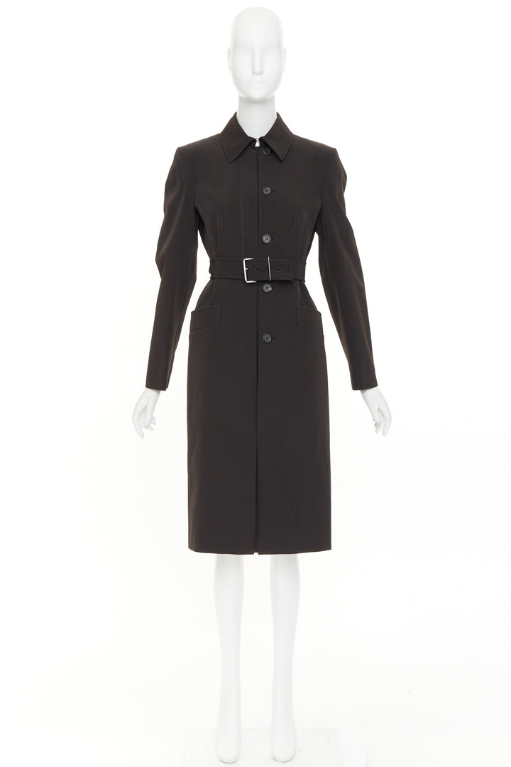 PRADA 1999 Vintage minimal technical single breasted belted trench coat IT42 M