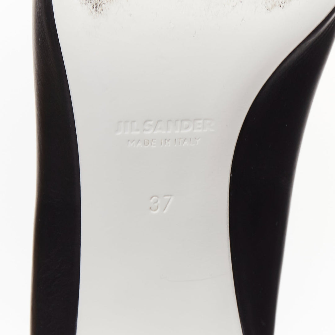 JIL SANDER black leather matte silver cylinder heel anklet ring pumps EU37