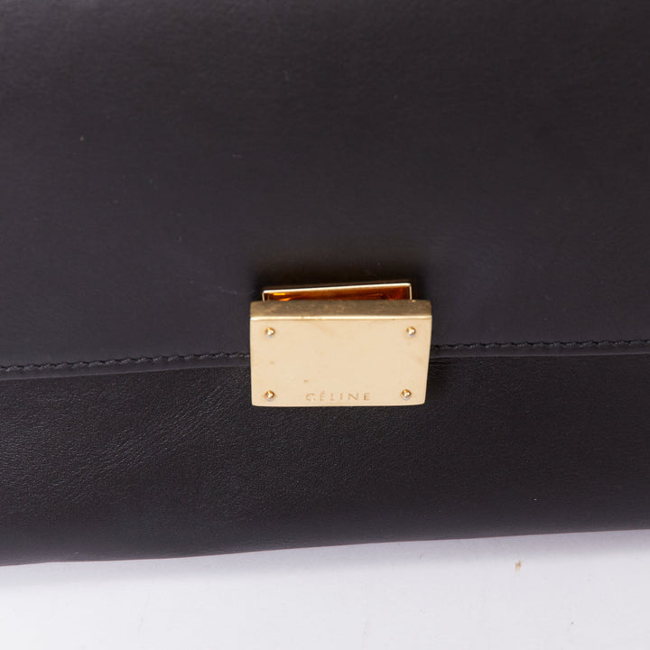 CELINE Trapeze black smooth leather cream canvas crossbody satchel bag