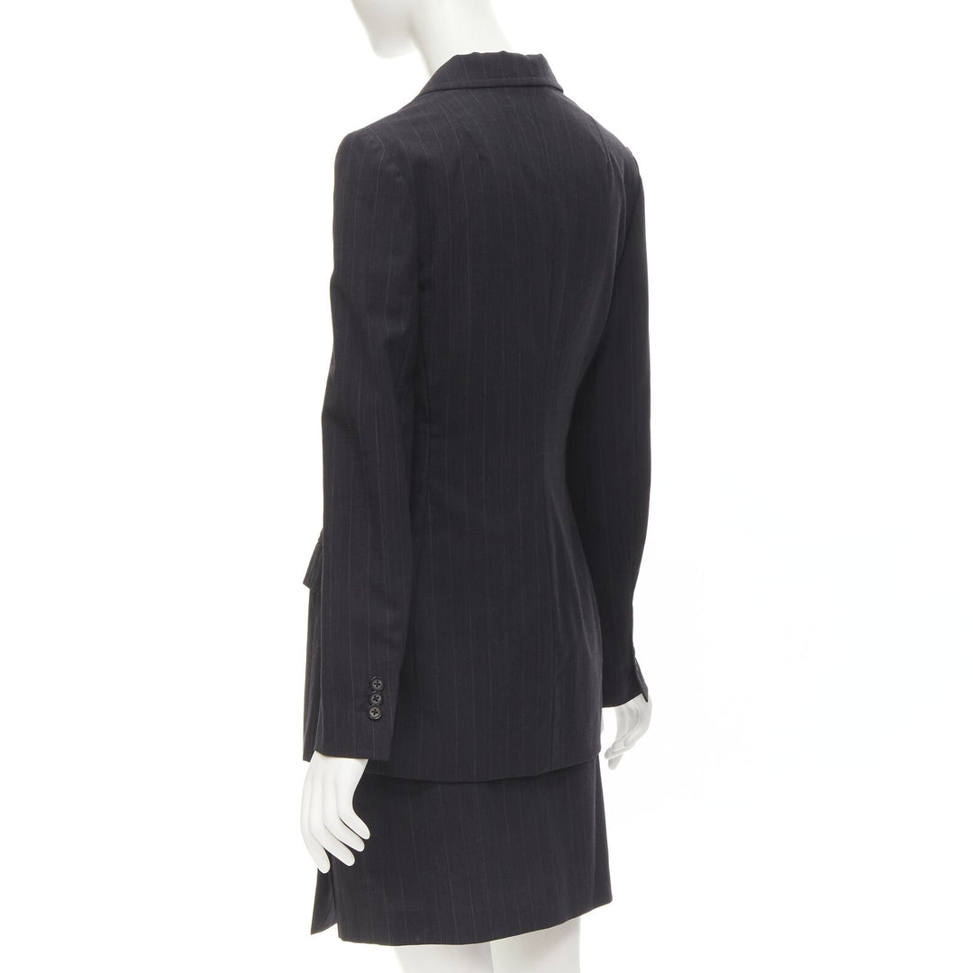 DOLCE GABBANA Vintage grey pinstripe wool blend blazer skirt set IT42 M