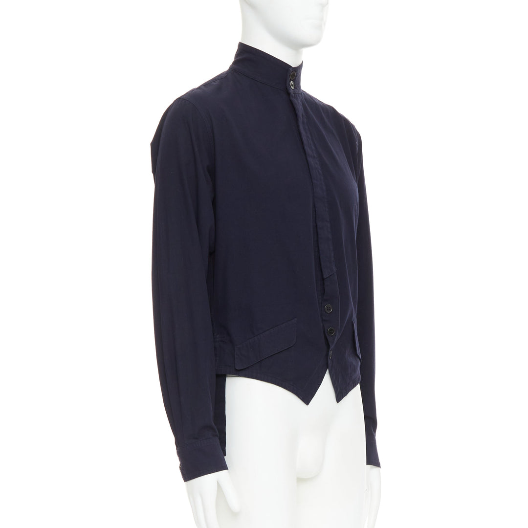 YOHJI YAMAMOTO HOMME navy hi neck cropped front flap pocketed overshirt JP3 L