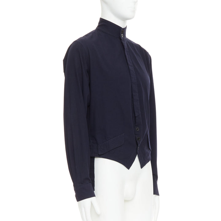 YOHJI YAMAMOTO HOMME navy hi neck cropped front flap pocketed overshirt JP3 L